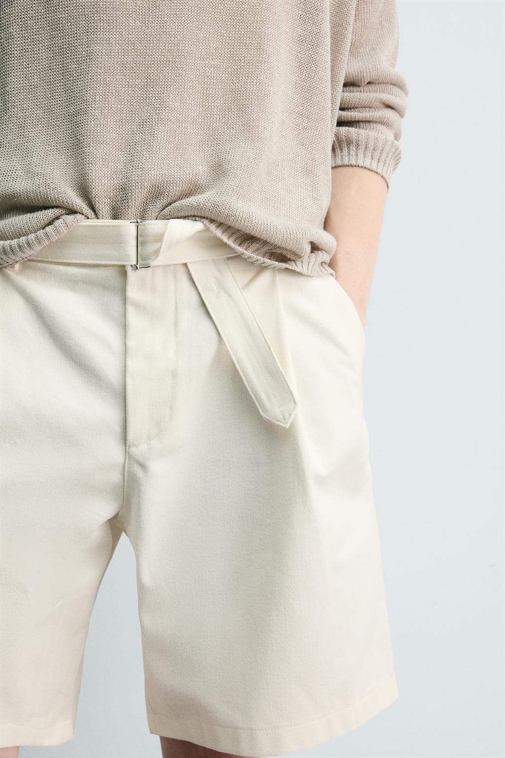 ШОРТЫ RELAXED FIT С СКЛАДКАМИ И ПОЯСОМ
