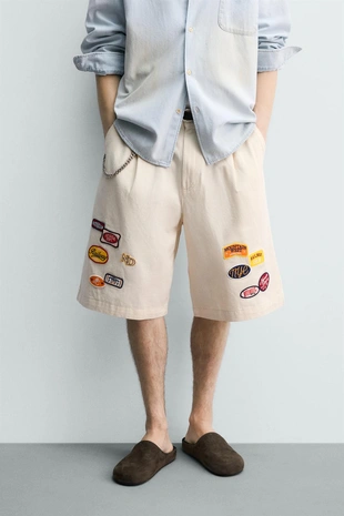 Бермуды Baggy Fit с нашивками- Заказать в России