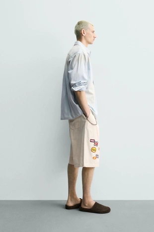 Бермуды Baggy Fit с нашивками- Заказать в России