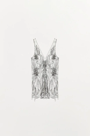 Платье из полупрозрачной ткани с вышивкой и бусинами лимитированная серия- Заказать в России