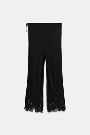 Атласные брюки с вышивкой — коллекция Zara «Zw»- Заказать в России
