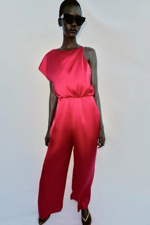 Асимметричный атласный комбинезон- Заказать в России