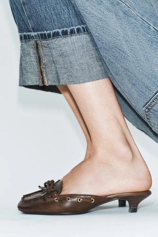 Купить Zara Кожаные мюли-топсайдеры