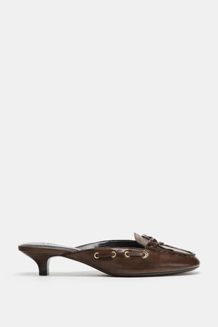 Dark tan | 3223/710/709 - Zara Кожаные мюли-топсайдеры