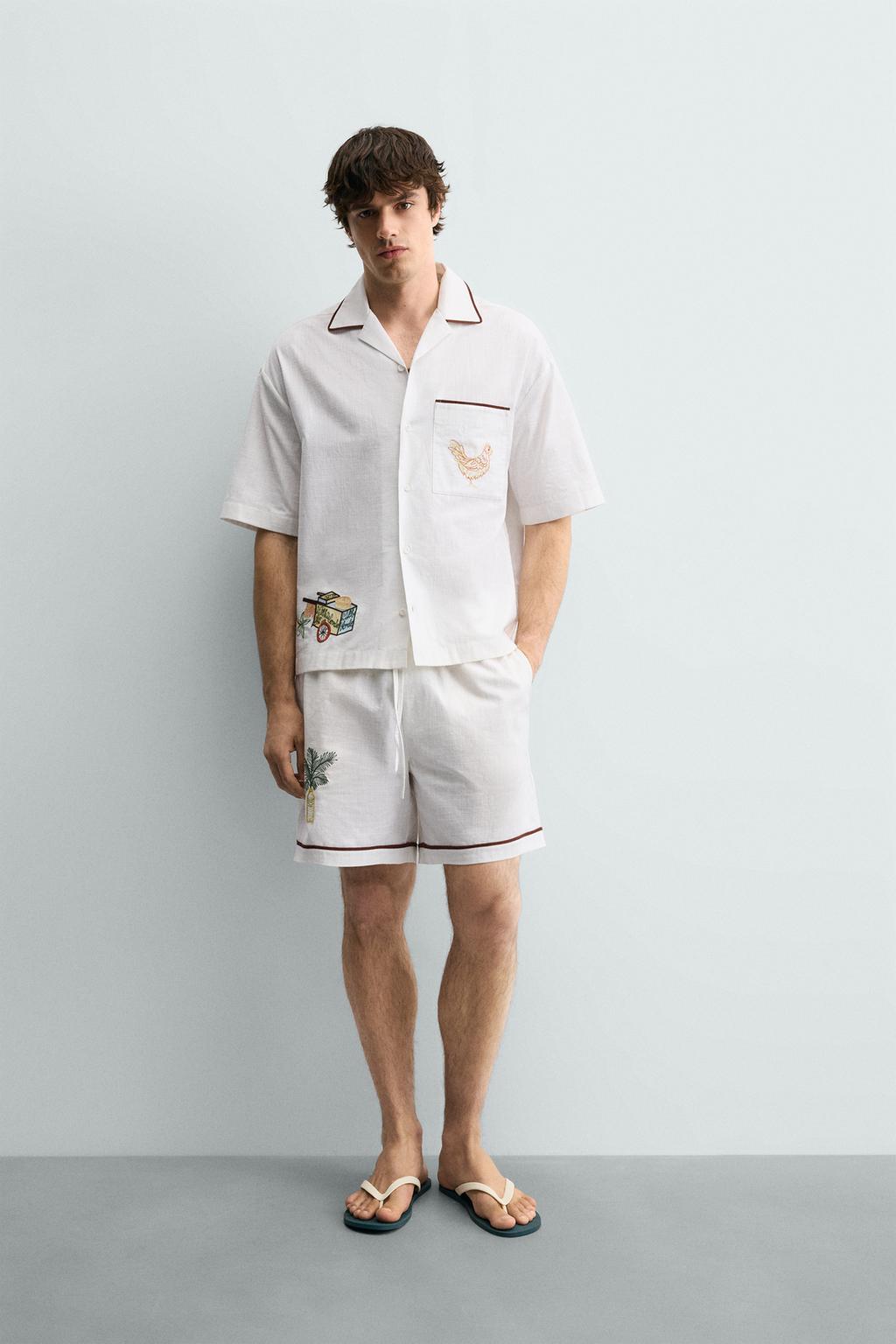 ШОРТЫ RELAXED FIT С КОНТРАСТНОЙ ВЫШИВКОЙ