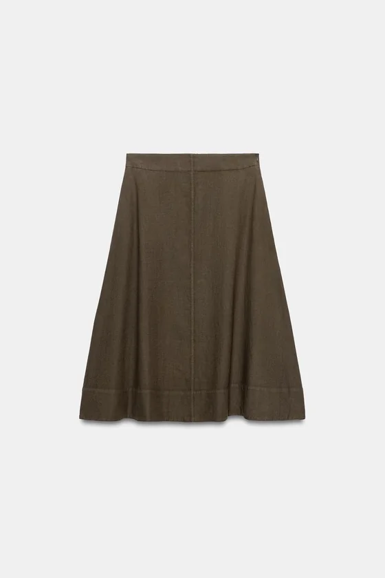 ЮБКА МИДИ ИЗ СМЕСОВОГО ЛЬНА — коллекция Zara «ZW»