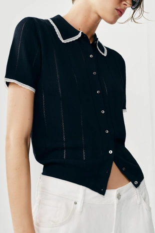 Navy blue | 3646/011/401 - Zara Кардиган поло с кружевом