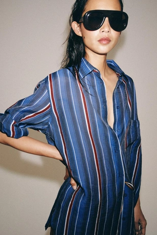 Длинная рубашка в полоску — коллекция Zara «Zw»- Заказать в России