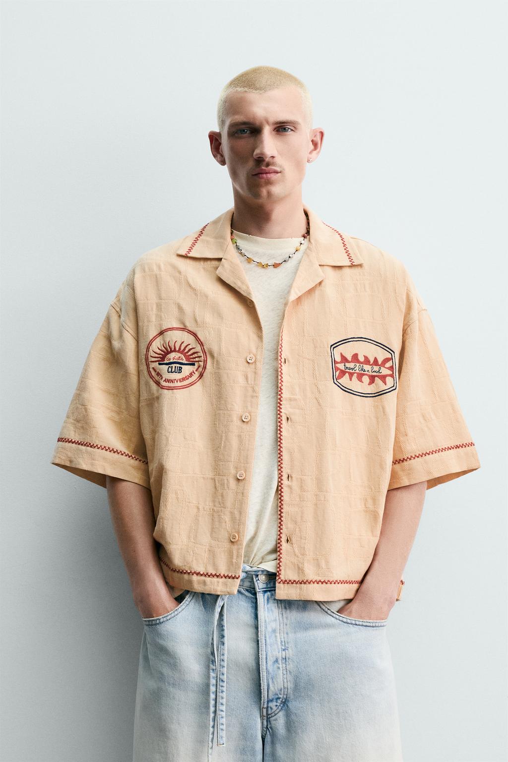 РУБАШКА BOXY FIT JACQUARD С ВЫШИВКОЙ
