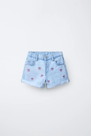 Джинсовые бермуды Mom Fit с вышивкой- Заказать в России