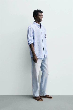 Рубашка Regular Fit из льна и хлопка
