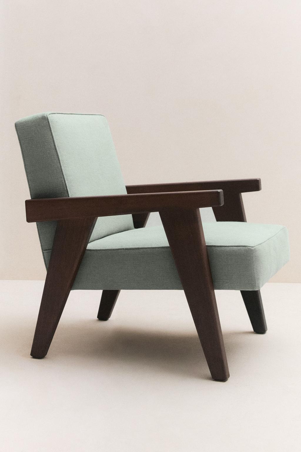 Акцентное кресло с обивкой из льна и деревянными подлокотниками из ореха zara home by blasco