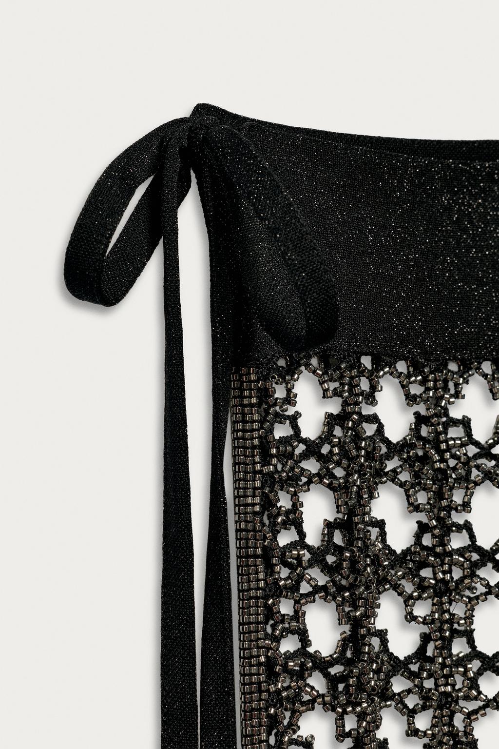 Полупрозрачный парео с открытой вязкой и бисерными кисточками marisa berenson x zara