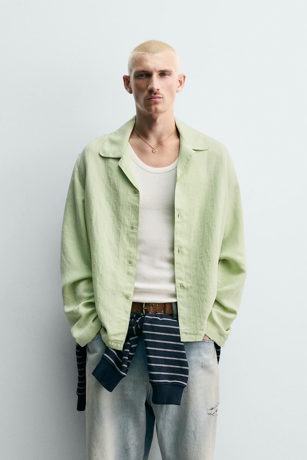 РУБАШКА RELAXED FIT ИЗ СТРУЯЩЕЙСЯ ТКАНИ С НЕРАВНОМЕРНЫМ ЭФФЕКТОМ