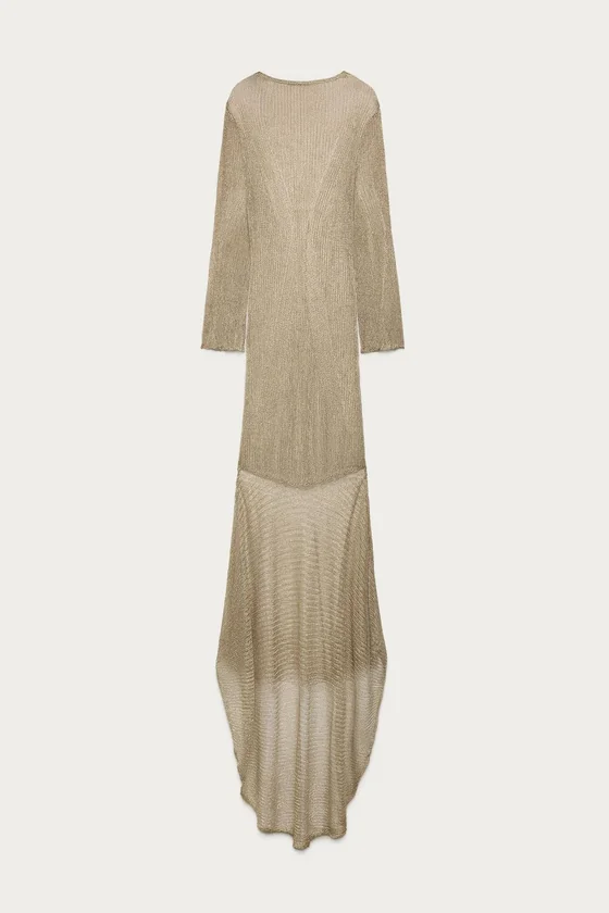 Длинное трикотажное платье с металлической нитью marisa berenson x zara
