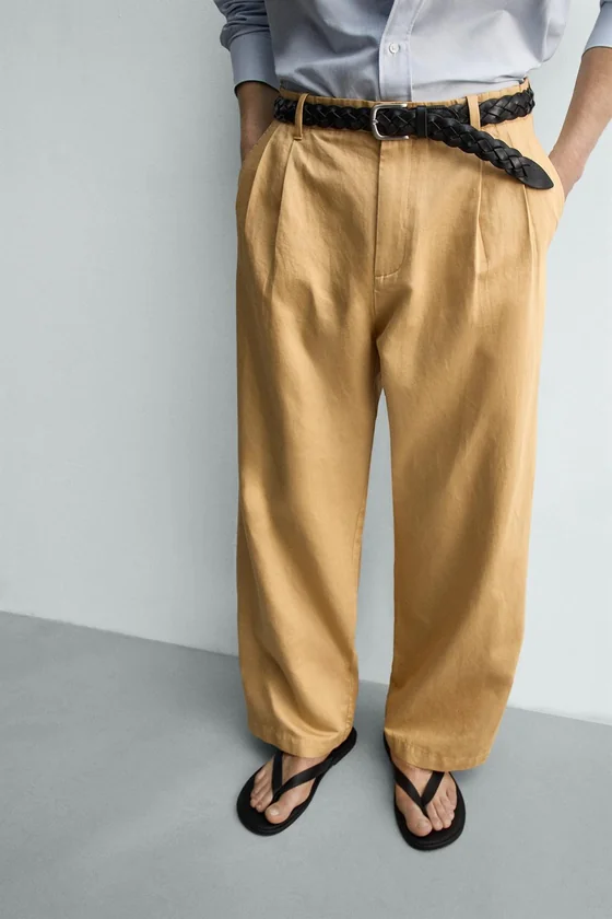 БРЮКИ ЧИНОС ПРЯМОГО КРОЯ ИЗ ХЛОПКА И ЛЬНА