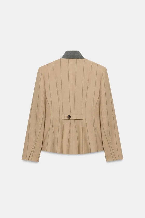 БЛЕЙЗЕР В ПОЛОСКУ ИЗ СМЕСОВОГО ЛЬНА — коллекция Zara «ZW»