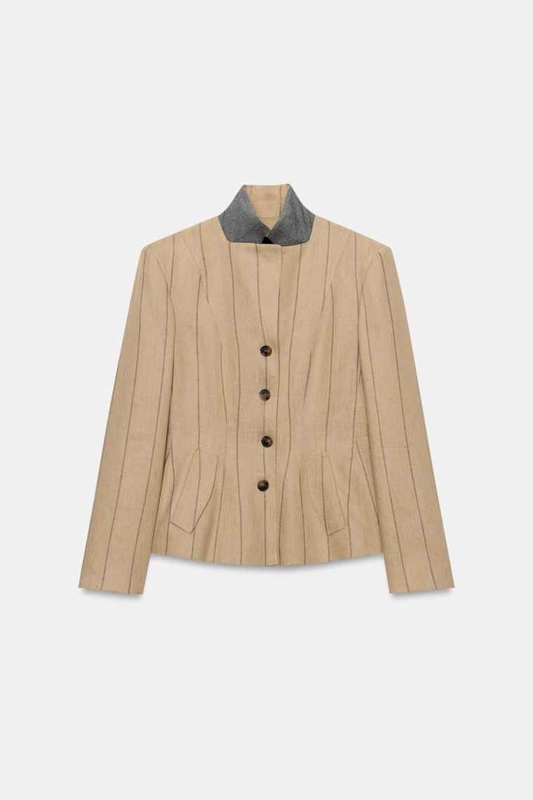 БЛЕЙЗЕР В ПОЛОСКУ ИЗ СМЕСОВОГО ЛЬНА — коллекция Zara «ZW»