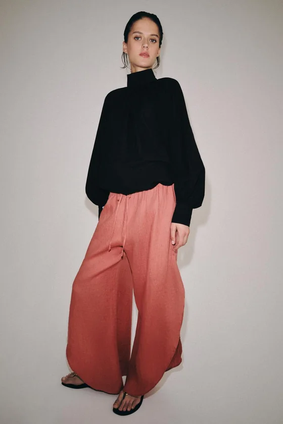 БРЮКИ ИЗ 100% ЛЬНА С РАЗРЕЗАМИ — коллекция Zara «ZW»