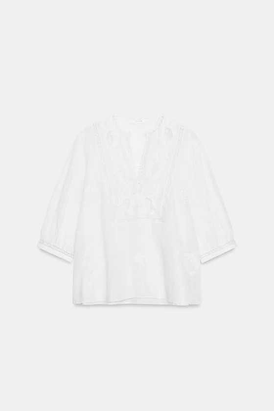 РУБАШКА С ВЫШИВКОЙ И КРУЖЕВОМ — коллекция Zara «ZW»