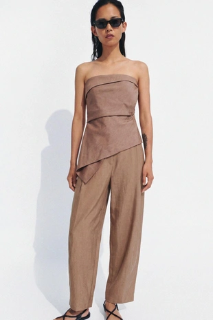 Купить Zara Топ асимметричного кроя из смесового льна — коллекция ZARA «ZW»