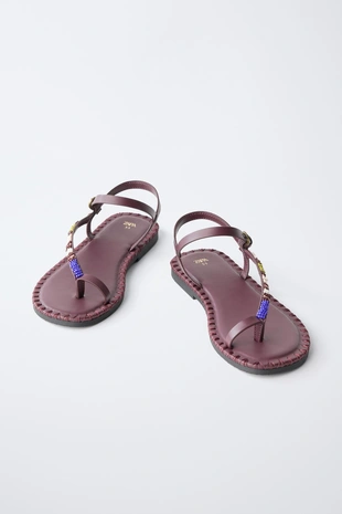 Burgundy Red | 2650/730/022 - Zara Сандалии с бусинами