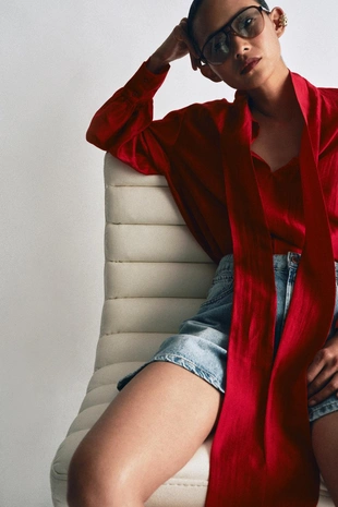 Атласная рубашка с завязками — коллекция Zara «Zw»- Заказать в России