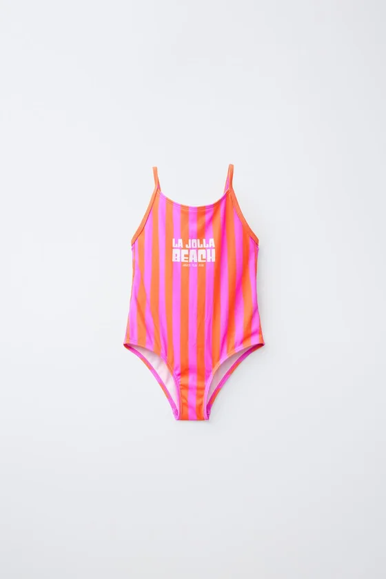 6-14 ЛЕТ/ КУПАЛЬНИК В ПОЛОСКУ С НАДПИСЬЮ «LA JOLLA BEACH»