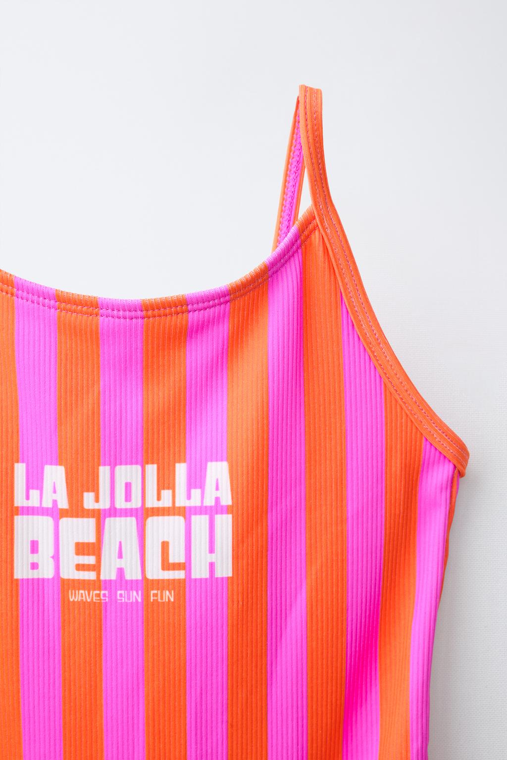 6-14 ЛЕТ/ КУПАЛЬНИК В ПОЛОСКУ С НАДПИСЬЮ «LA JOLLA BEACH»