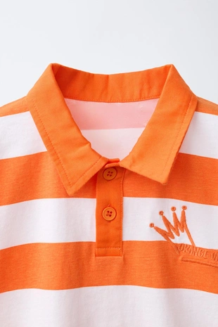 Bright orange | 6208/767/915 - Zara Поло в полоску с вышивкой