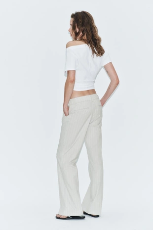 White / Grey | 3067/433/096 - Zara Брюки прямого кроя в полоску с низкой посадкой