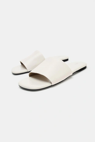 Ecru White | 1641/710/002 - Zara Кожаные сандалии на плоской подошве