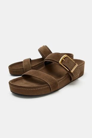 Купить Zara Босоножки из спилка на платформе