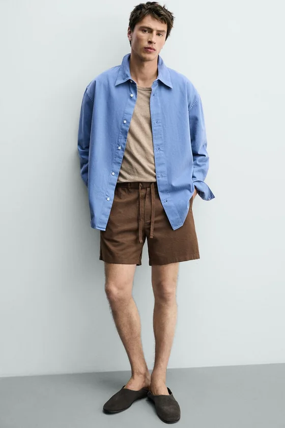 ШОРТЫ RELAXED FIT ИЗ ХЛОПКА И ЛЬНА