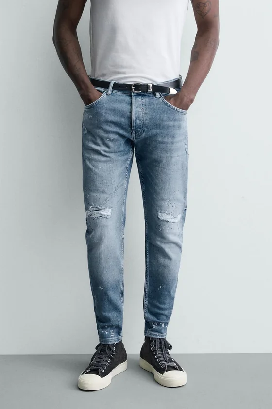 Узкие джинсы с потертостями skinny fit