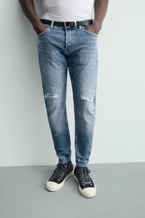 Узкие джинсы с потертостями skinny fit