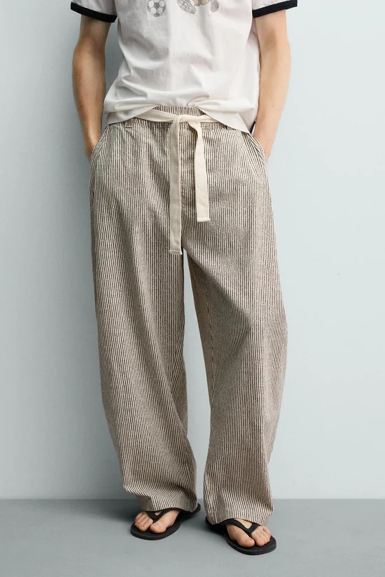 БРЮКИ WIDE FIT В ПОЛОСКУ С РЕМНЕМ
