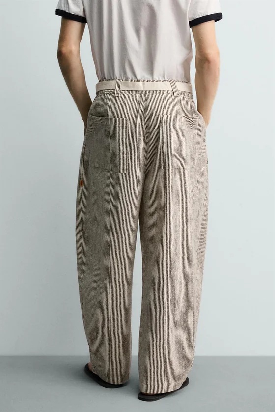 БРЮКИ WIDE FIT В ПОЛОСКУ С РЕМНЕМ