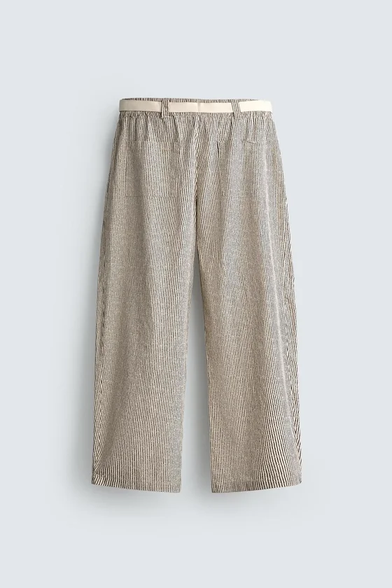БРЮКИ WIDE FIT В ПОЛОСКУ С РЕМНЕМ