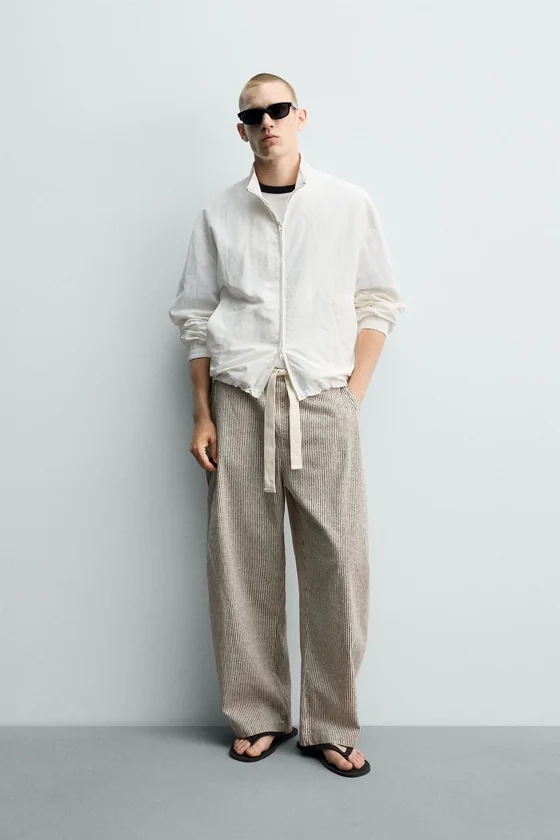 БРЮКИ WIDE FIT В ПОЛОСКУ С РЕМНЕМ