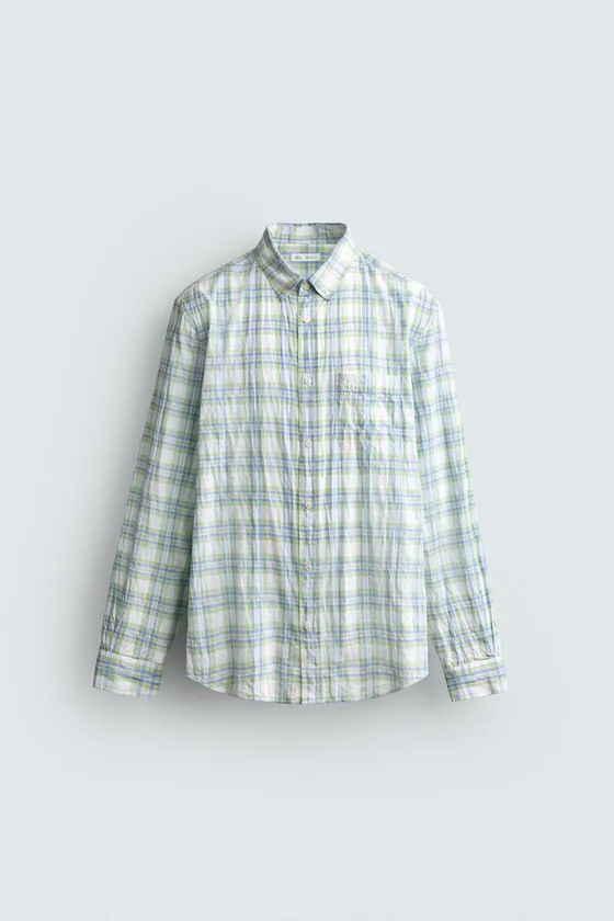 РУБАШКА REGULAR FIT В КЛЕТКУ С ЭФФЕКТОМ ПОМЯТОСТИ