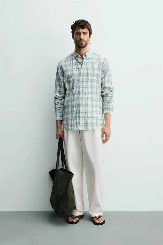 РУБАШКА REGULAR FIT В КЛЕТКУ С ЭФФЕКТОМ ПОМЯТОСТИ