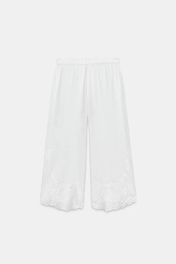БРЮКИ С ВЫШИВКОЙ И ЛЬНОМ — ZW COLLECTION