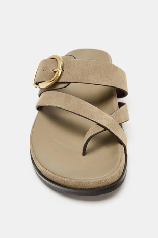 Sand Brown | 2603/810/107 - Zara Кожаные сандалии с пряжкой