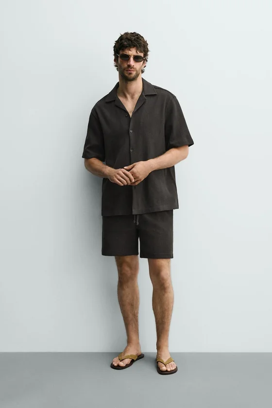 ШОРТЫ RELAXED FIT ИЗ РЕЛЬЕФНОЙ ТКАНИ