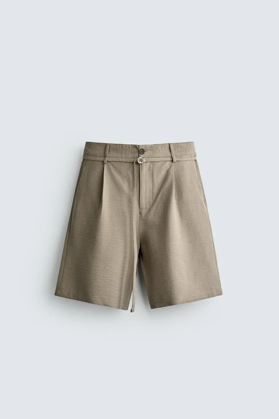 ШОРТЫ RELAXED FIT СО СКЛАДКАМИ И ПОЯСОМ