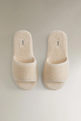 Beige | 1030/700/102 - Zara Домашние сланцы флатформ из махровой ткани