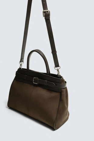 Brown | 3500/820/700 - Zara Комбинированная сумка с ремнем
