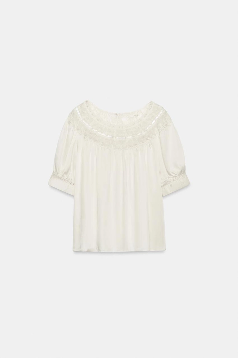 БЛУЗА С КОРОТКИМИ РУКАВАМИ И КРУЖЕВОМ — коллекция Zara «ZW»