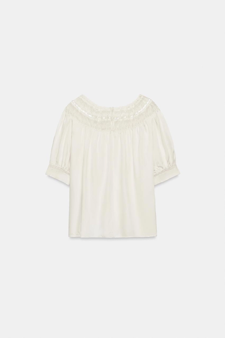 БЛУЗА С КОРОТКИМИ РУКАВАМИ И КРУЖЕВОМ — коллекция Zara «ZW»